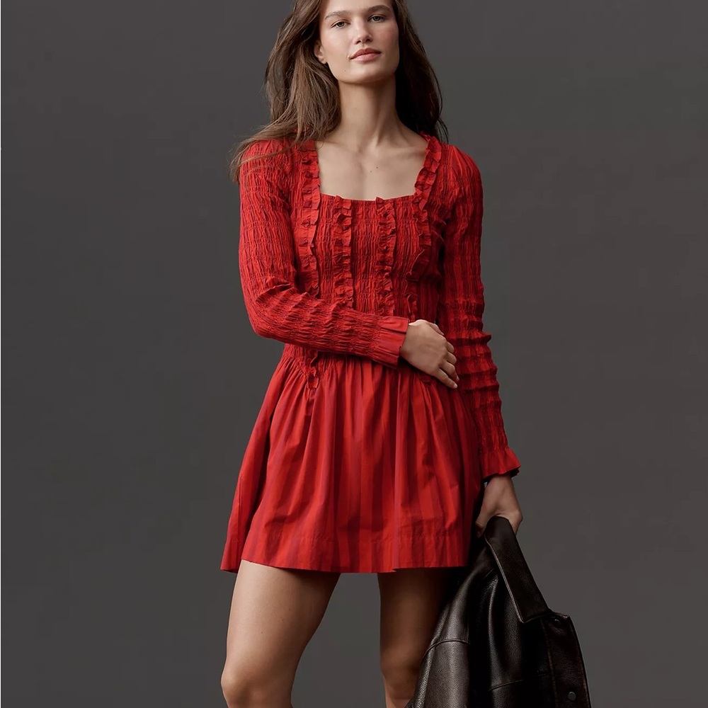 Damson Madder Raphaela Long-Sleeve Ruffle Mini Dress Size 10